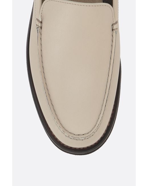 Brunello Cucinelli White Stitched Slip-On Loafers