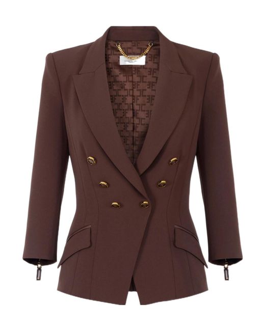 Elisabetta Franchi Brown Double-Breasted-Button Jacket