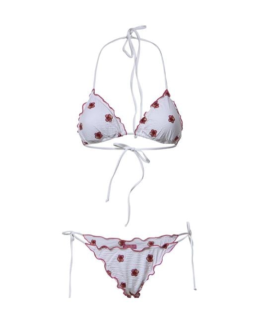 Mc2 Saint Barth White Triangle Bikini With Print
