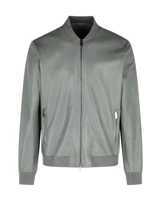 Salvatore Santoro Gray Zip-Up Leather Bomber Jacket for men