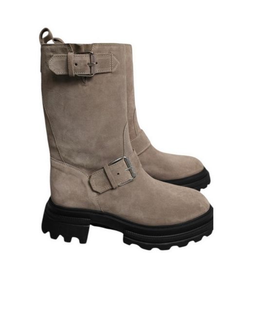 Hogan Brown Buckled Biker Boots