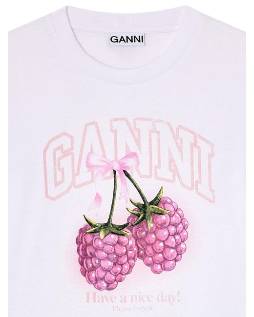 Ganni White Raspberry Print Baby Fit T-Shirt