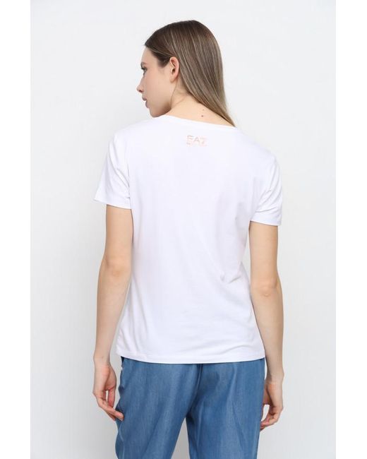 EA7 White Item O-Neck Short-Sleeved T-Shirt