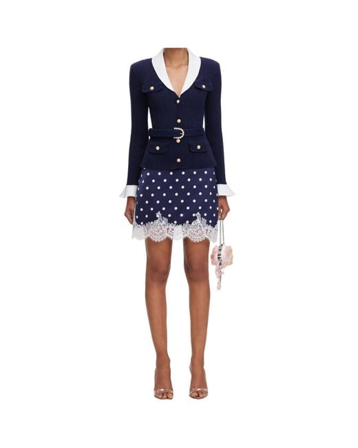 Self-Portrait Blue Ribbed Knit Cardigan