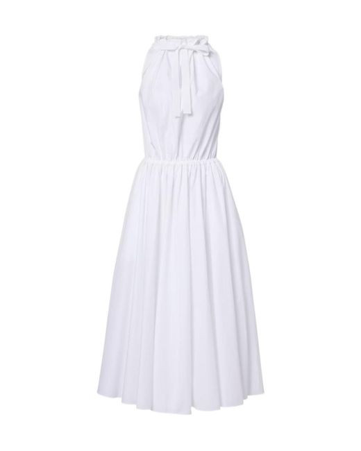 Patou White Gathered Cotton Midi Dress