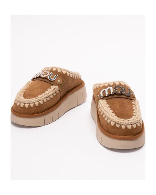 Mou Brown Sheepskin Clog Sandals