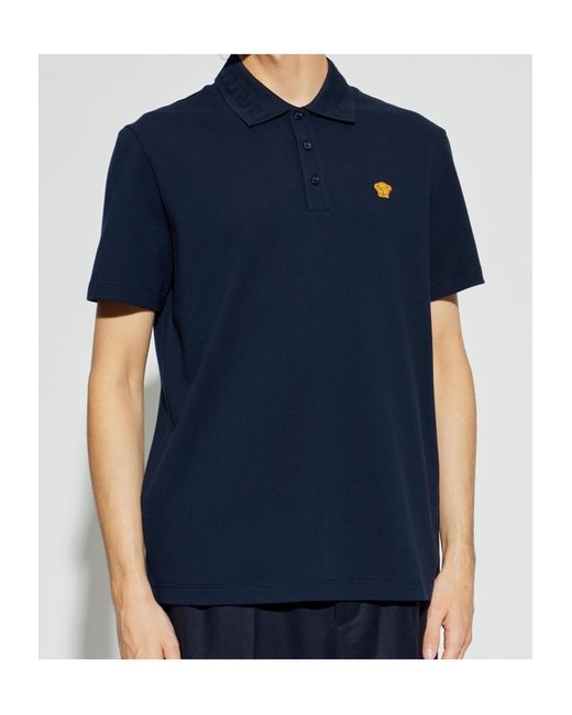 Versace Blue Medusa-Patch Short-Sleeved Polo Shirt for men