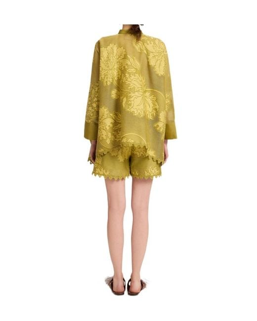 LaDoubleJ Green Good Butt Jacquard Lace-Trimmed Shorts