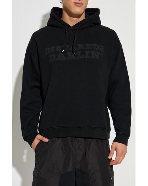 DSquared² Blue Logo Printed Drawstring Hoodie for men
