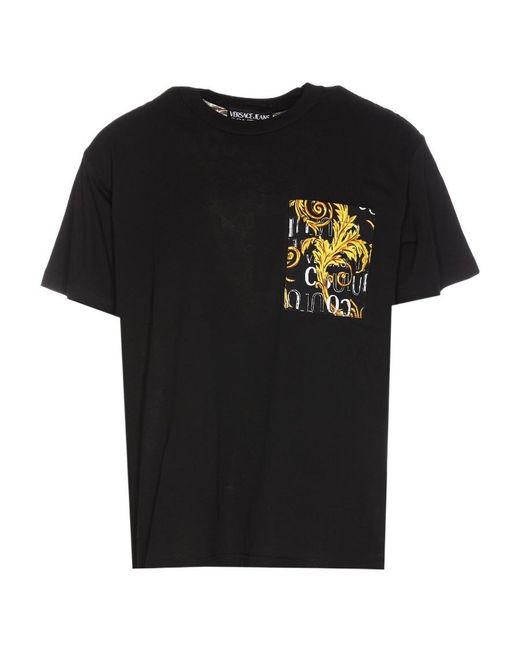 Versace Jeans Black Baroque-Pattern Print Detail T-Shirt for men