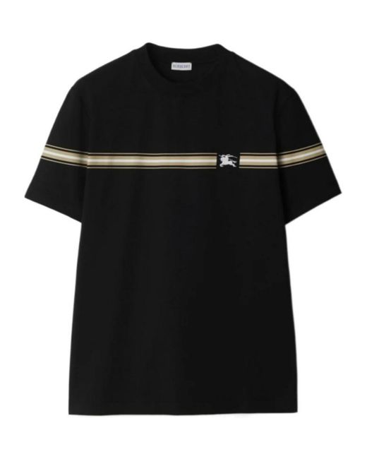 Burberry Black Striped-Detail Cotton T-Shirt for men