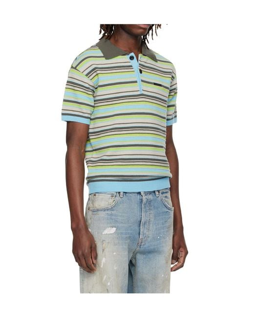 ANDERSSON BELL Blue Striped Wool Polo Shirt for men