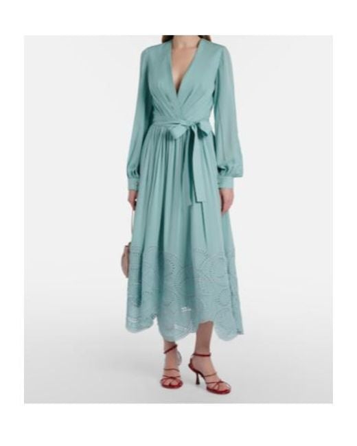 Elie Saab Blue Lace-Trimmed Silk-Blend Midi Dress