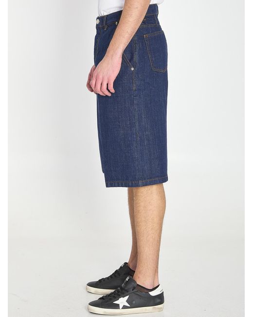 AMI Blue Pressed Crease Denim Bermuda Shorts for men