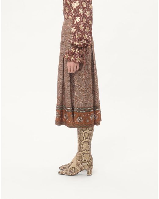 Valentino Brown All-Over Patterned Knitted Skirt