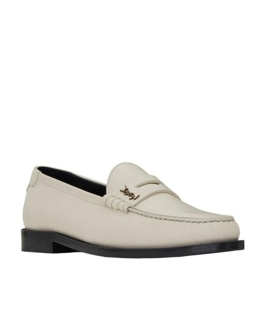 Saint Laurent Gray Monogram Plaque Slip-On Loafers