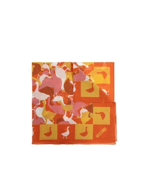 Moschino Orange Duck Print Scarf for men