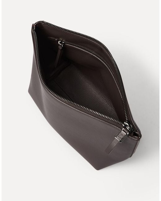 Brunello Cucinelli Gray Calfskin Pouch With Shiny Zipper Pull