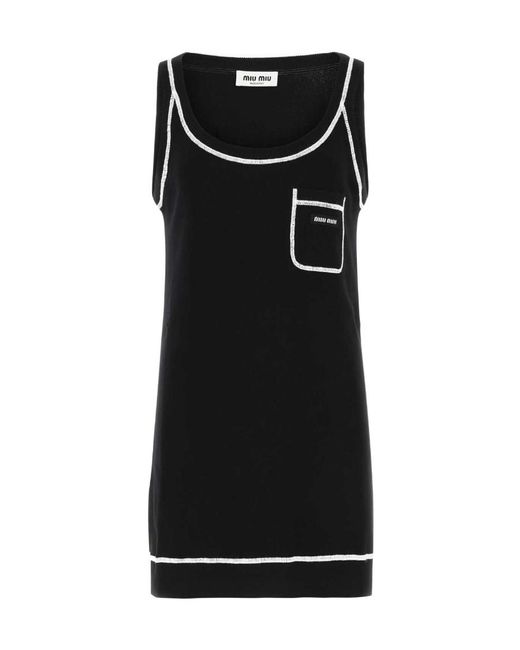 Miu Miu Black Contrast Stitching Mini Dress