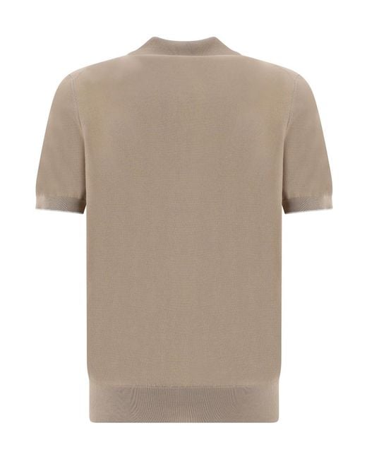 Brunello Cucinelli Natural Short-Sleeved Fine-Knitted Polo Shirt for men