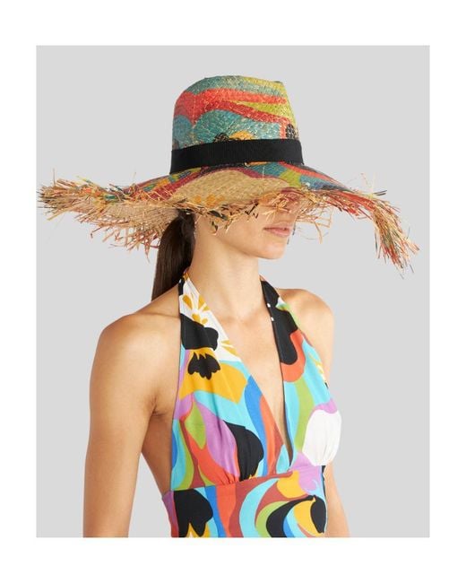 Etro White Floral Straw Hat With Micro Studs