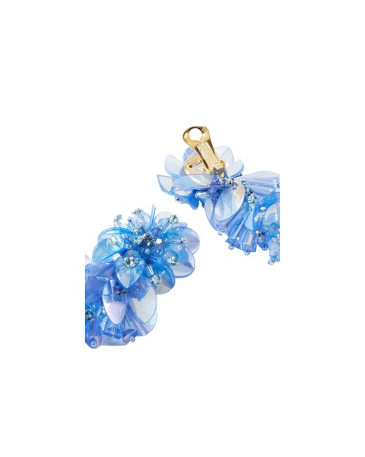 Oscar de la Renta Blue Flower Beaded Earrings