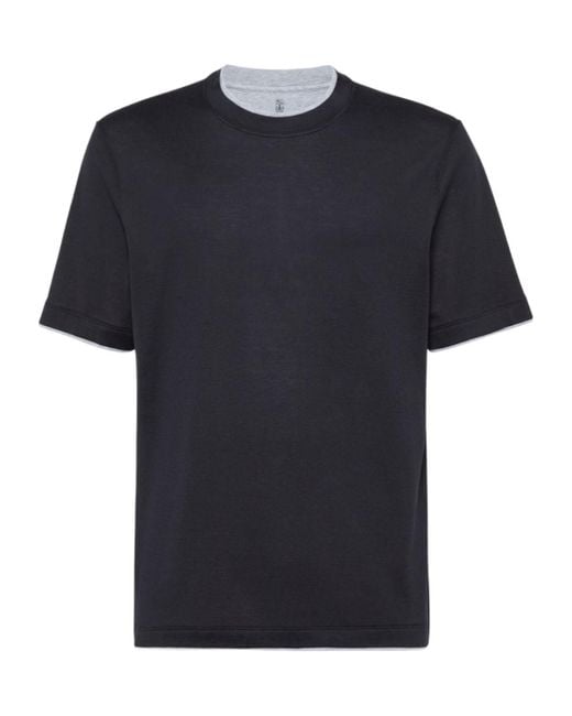 Brunello Cucinelli Black Crewneck Straight Hem T-Shirt for men