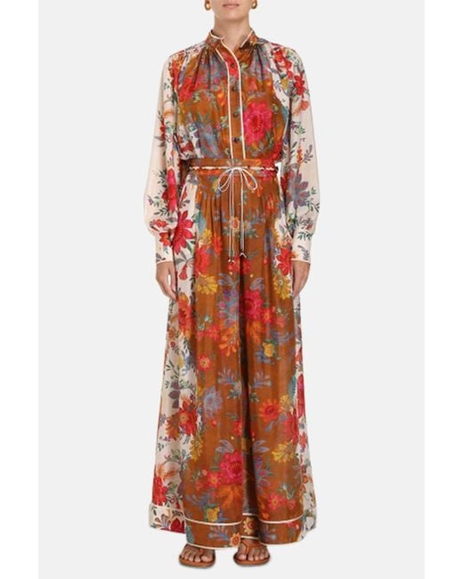 Zimmermann Red Floral Print Wide-Leg Trousers