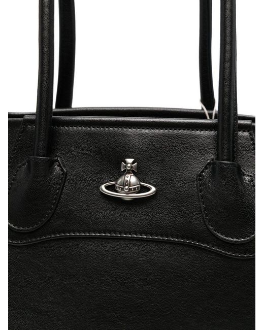 Vivienne Westwood Black Orb-Plaque Leather Tote Bag