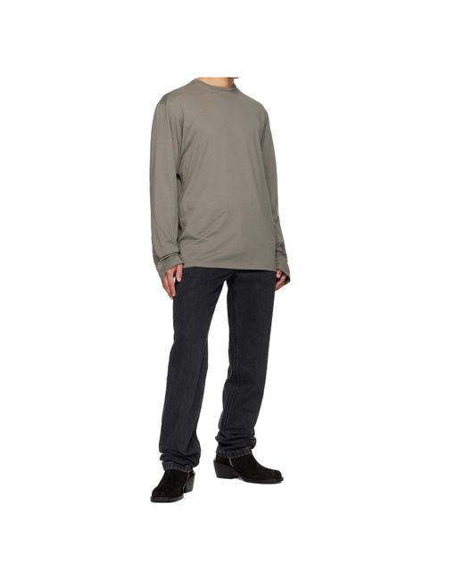 Rier Gray Crew Neck Knitted Cotton T-Shirt for men
