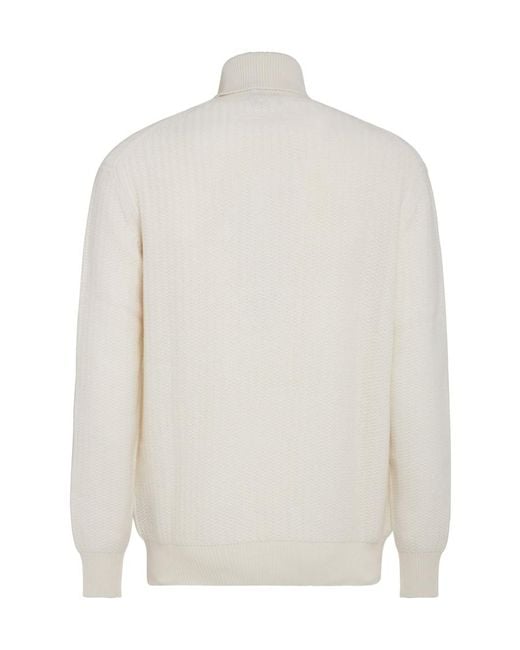 Zegna White Logo Turtleneck Sweater for men