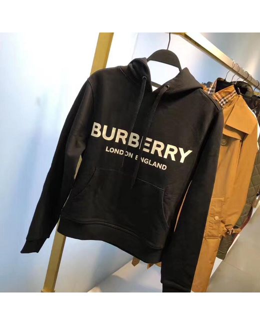 Burberry Black Logo Print Oversized Hoodie for men
