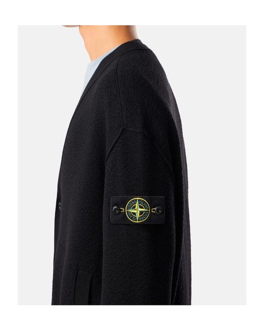 Stone Island Black Logo-Patch Crewneck Cardigan for men