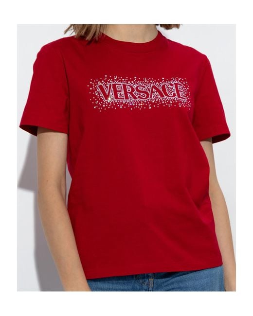Versace Red Logo-Embellished Crewneck T-Shirt