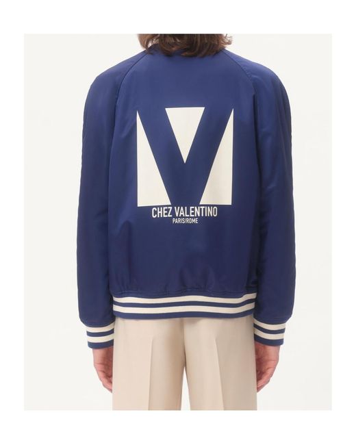 Valentino Blue Logo Printed Zip-Up Jacket for men