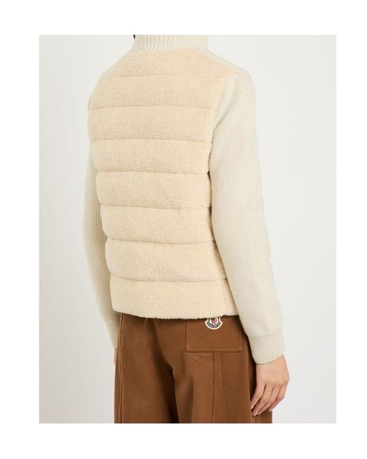 Moncler Natural Quilted Wool And Teddy Cardigan