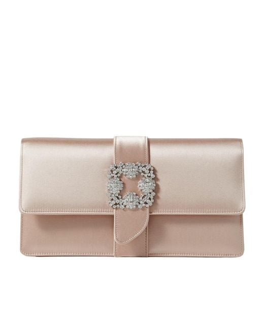 Manolo Blahnik Natural Crystal-Embellished Satin Clutch
