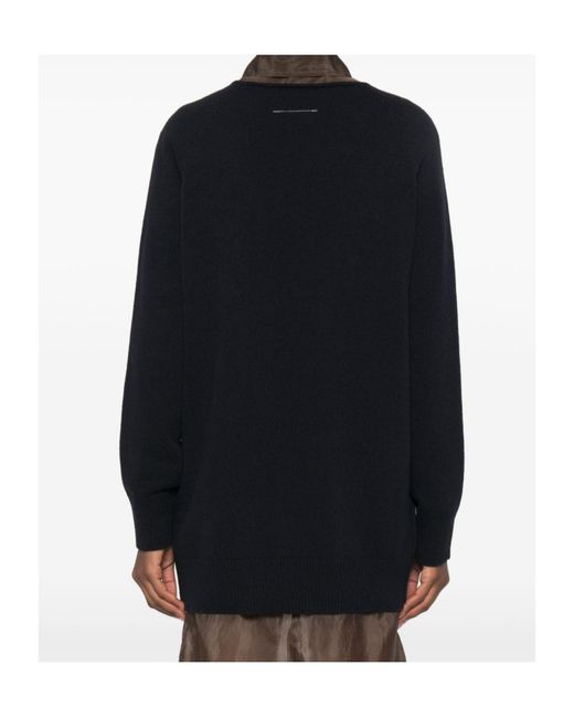 MM6 by Maison Margiela Black V-Neck Raglan-Sleeve Sweater
