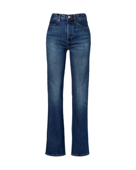 FRAME Blue High-Rise Straight Jeans