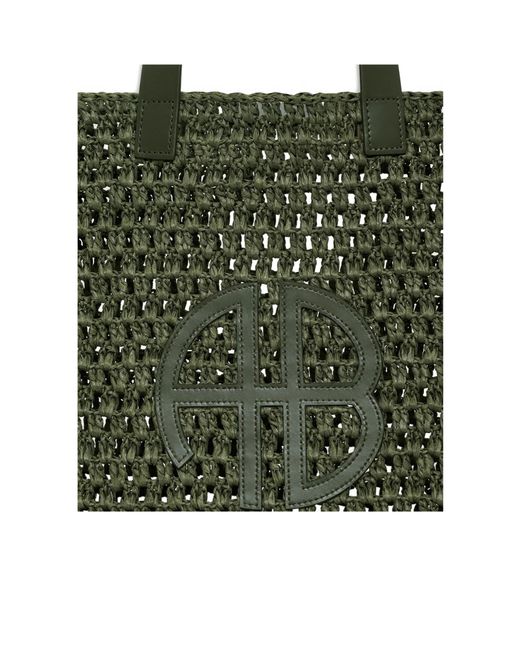 Anine Bing Green Logo Patch Interwovened Top Handle Bag