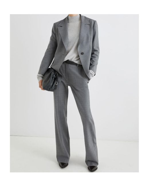 Marella Gray Flared Stretch Wool-Blend Trousers