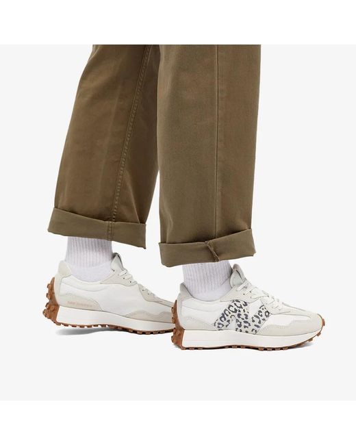 New Balance White 327 Leopard-Print Lace-Up Sneakers