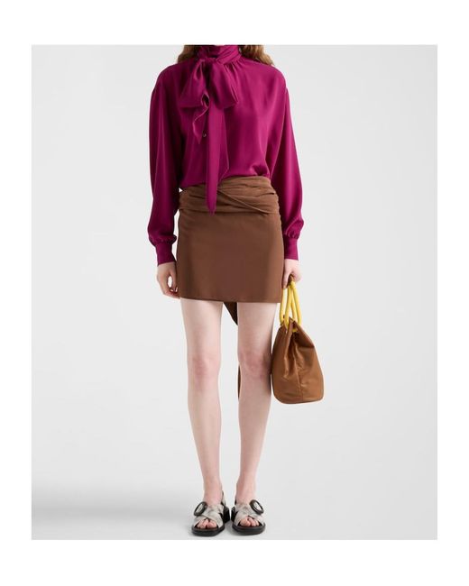 ミニスカート Prada Brown Crepe Mini Skirt Prada Crepe De Chine Draped Mini Skirt in Brown | Lyst
