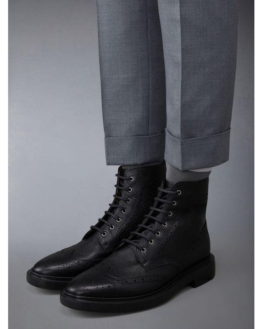 Thom Browne Black Brogue Lace-Up Boots