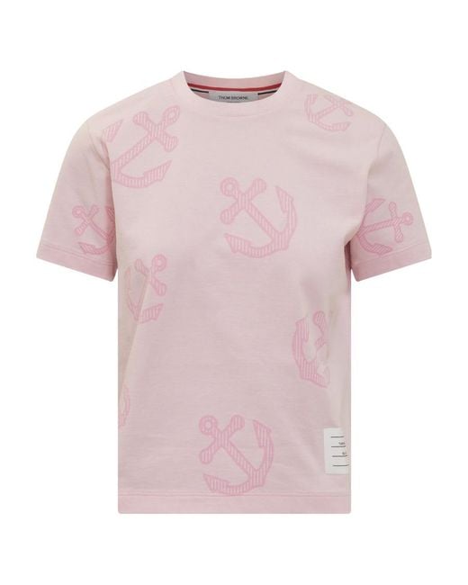 Thom Browne Pink Anchor Printed Crewneck T-Shirt