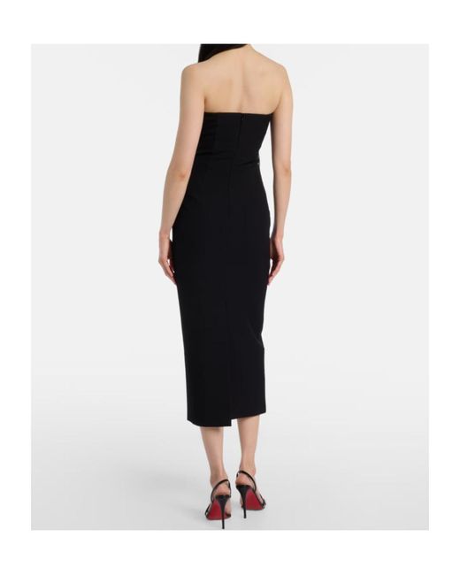 Roland Mouret Black Floral-Applique Crepe Midi Dress