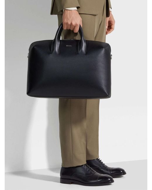 Zegna Black Logo Detailed Top Handle Briefcase for men