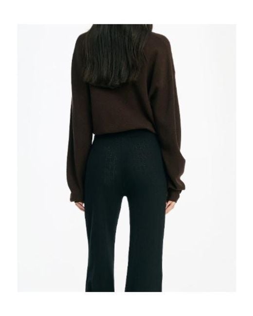 ROTATE BIRGER CHRISTENSEN Brown Long Sleeved Cropped Knit Polo Shirt