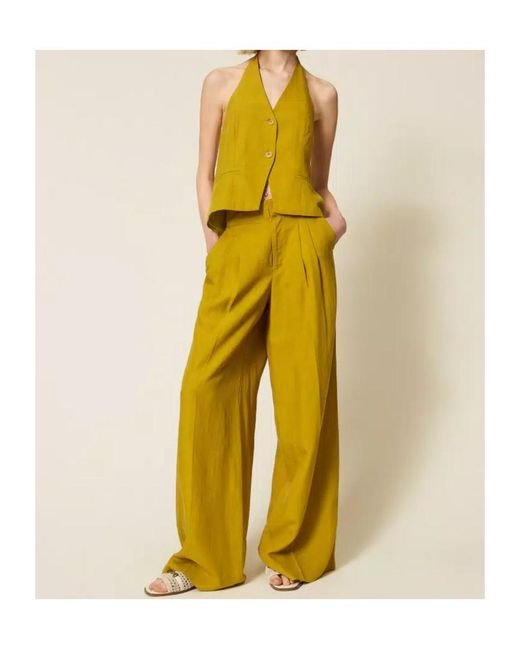 Twinset Yellow Wide Leg Trousers