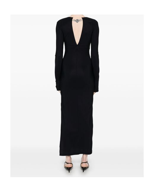 MM6 by Maison Margiela Black V-Neck Long-Sleeved Dress